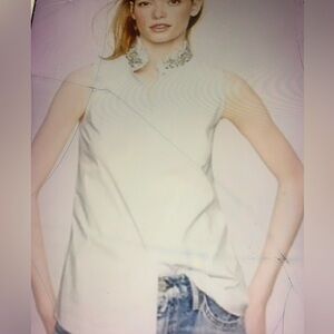 J. Crew Tilda White Oxford Button Up Shirt Rhinestone Collar Sleeveless Size 0